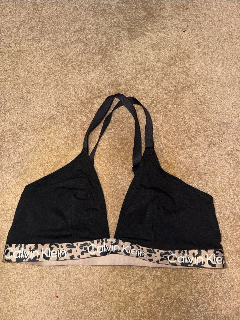 Calvin Klein Black Bralette with Leopard-Print Logo Band